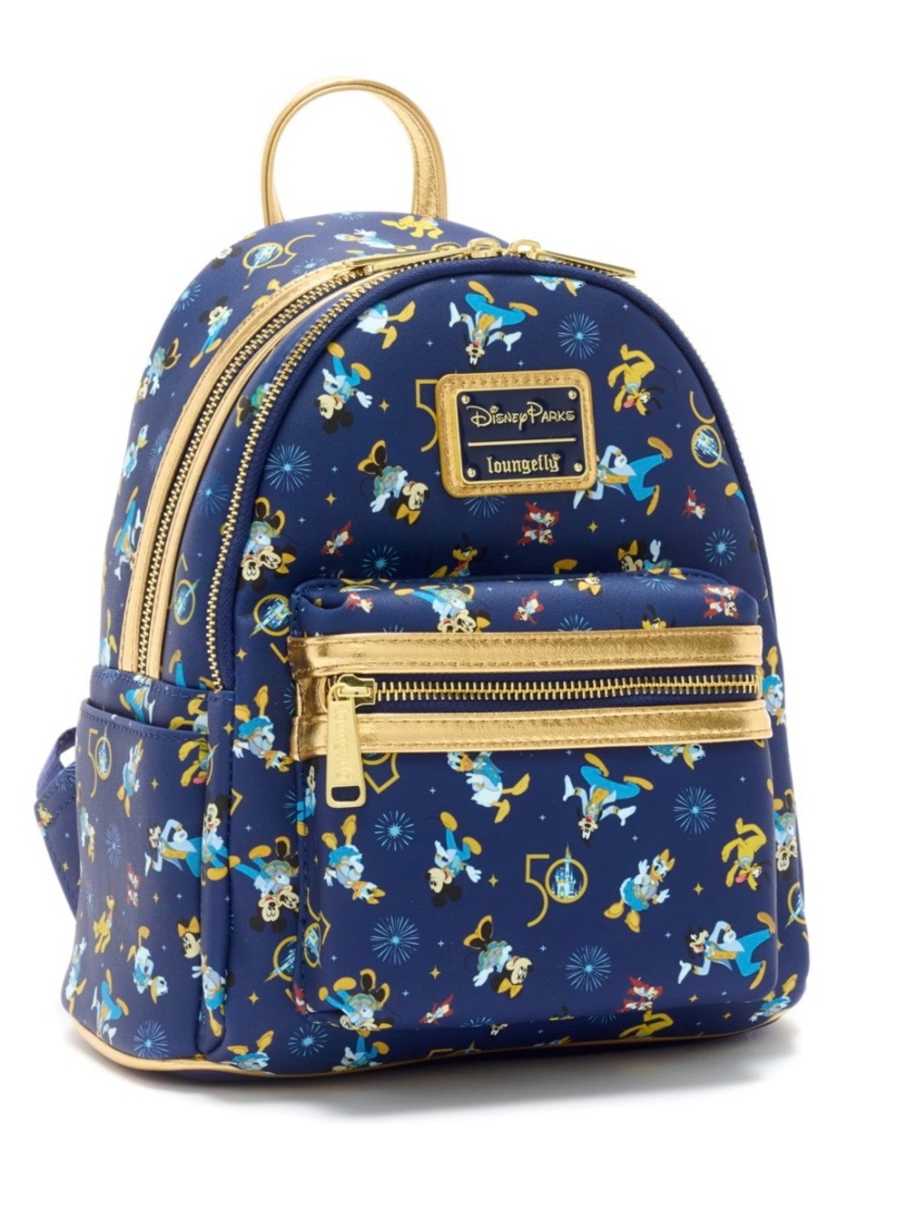 Loungefly Navy and Gold Disney Parks 50th Anniversary Kids Mini Backpack